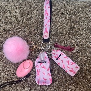 Pink cancer ribbon keychain set